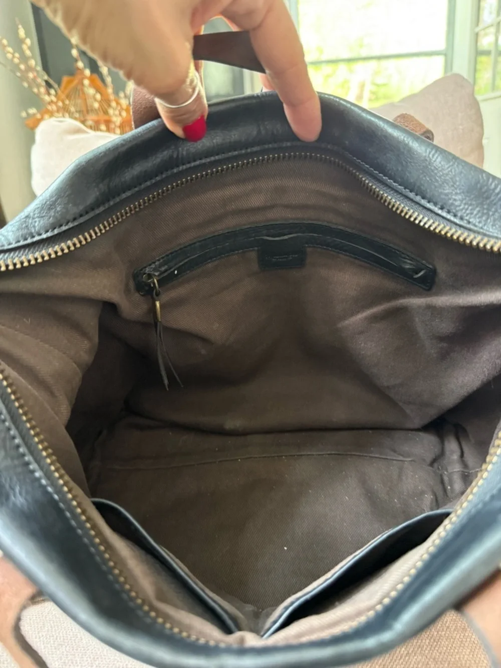 Madewell Leather Transport Zip Top Carryall Crossbody Black Brown Tote Bag